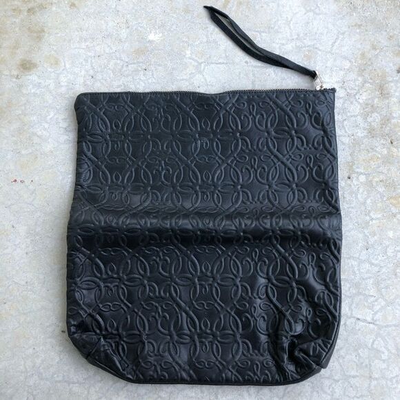 Alex and Ani Gabriel black leather foldover clutch bag embossed geometric print - Picture 2 of 7